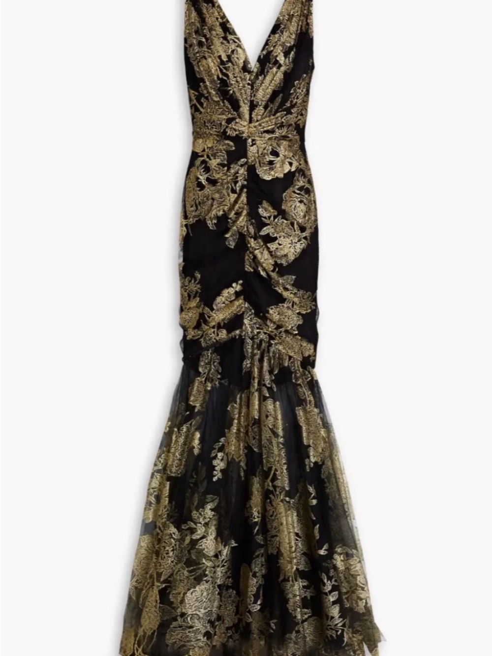 Black & Gold Embroidered V-Neck Mermaid Prom Dress